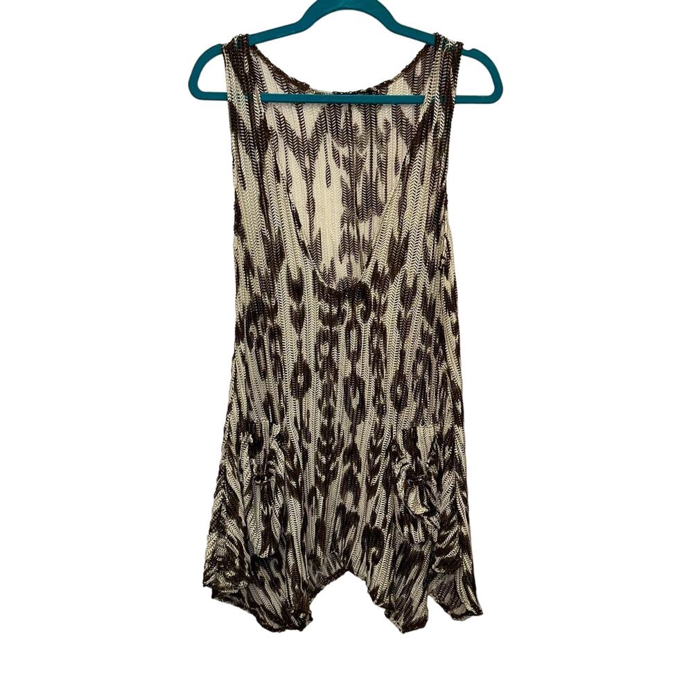 Paradise Animal Print Swim Cover Up Sleeveless Mini Dress Small Brown Ruched